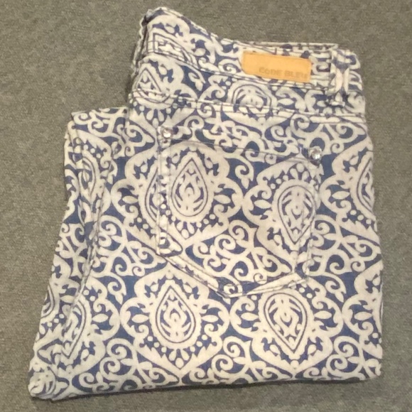 Code Bleu Aimee 10/29 Denim Blue Crop Unique Patterned Slimming 24” Inseam - Picture 4 of 9